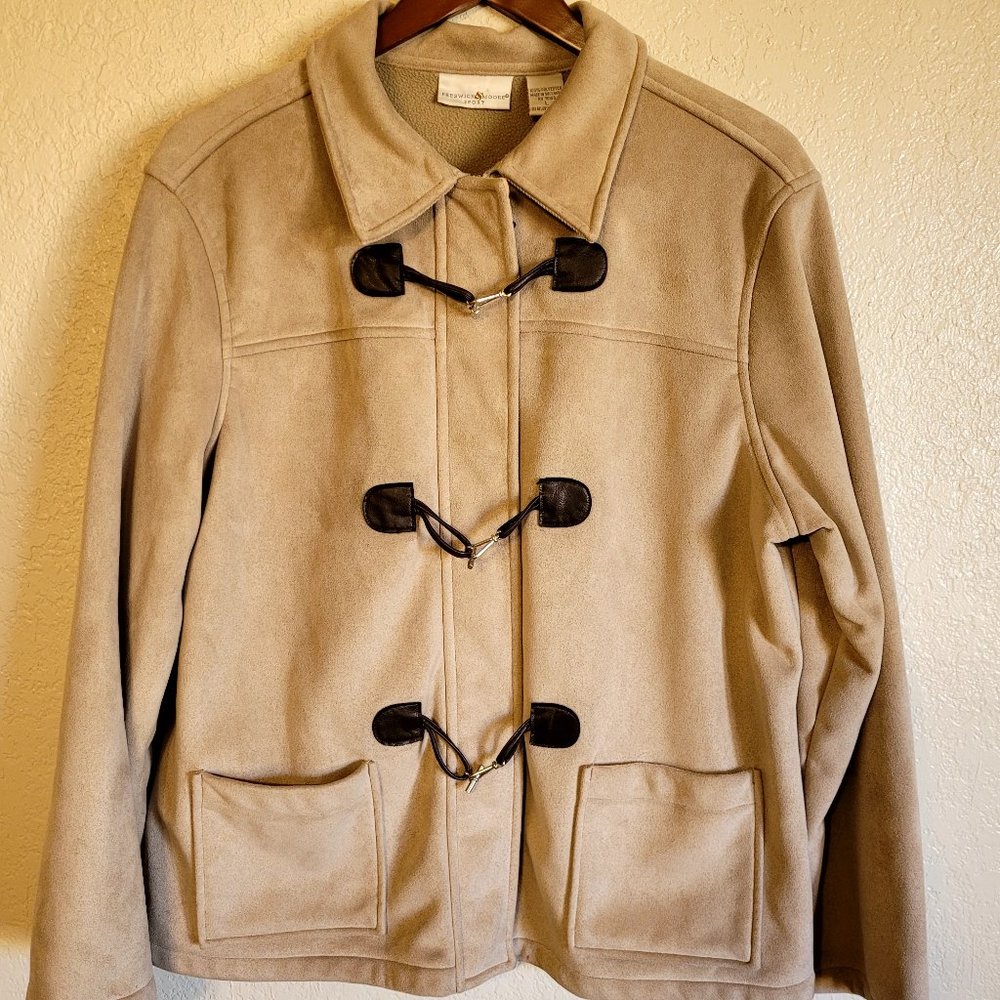 Preswick And Moore Sport Womens Coat Jacket Faux Suede Long Sleeve Beige Size LG